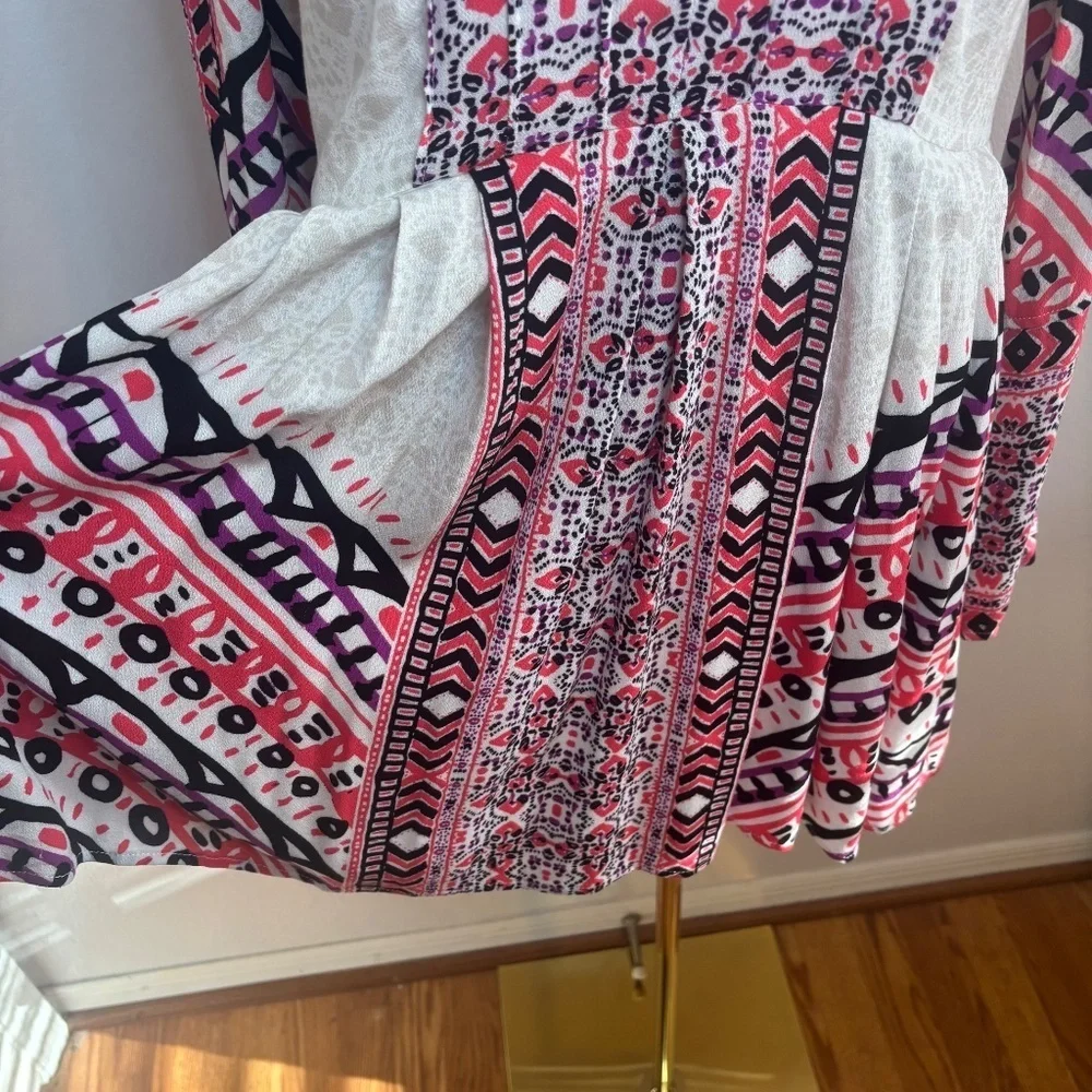 Free People Tegan Boarder Print Mini Dress Size 6 Ivory Pink Black